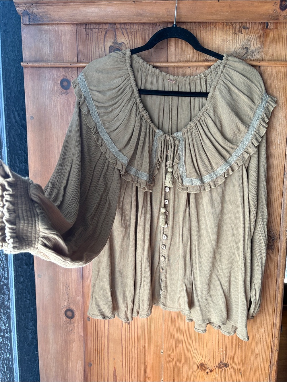 Free People Ruffled Peasant Blouse - Beige/Tan